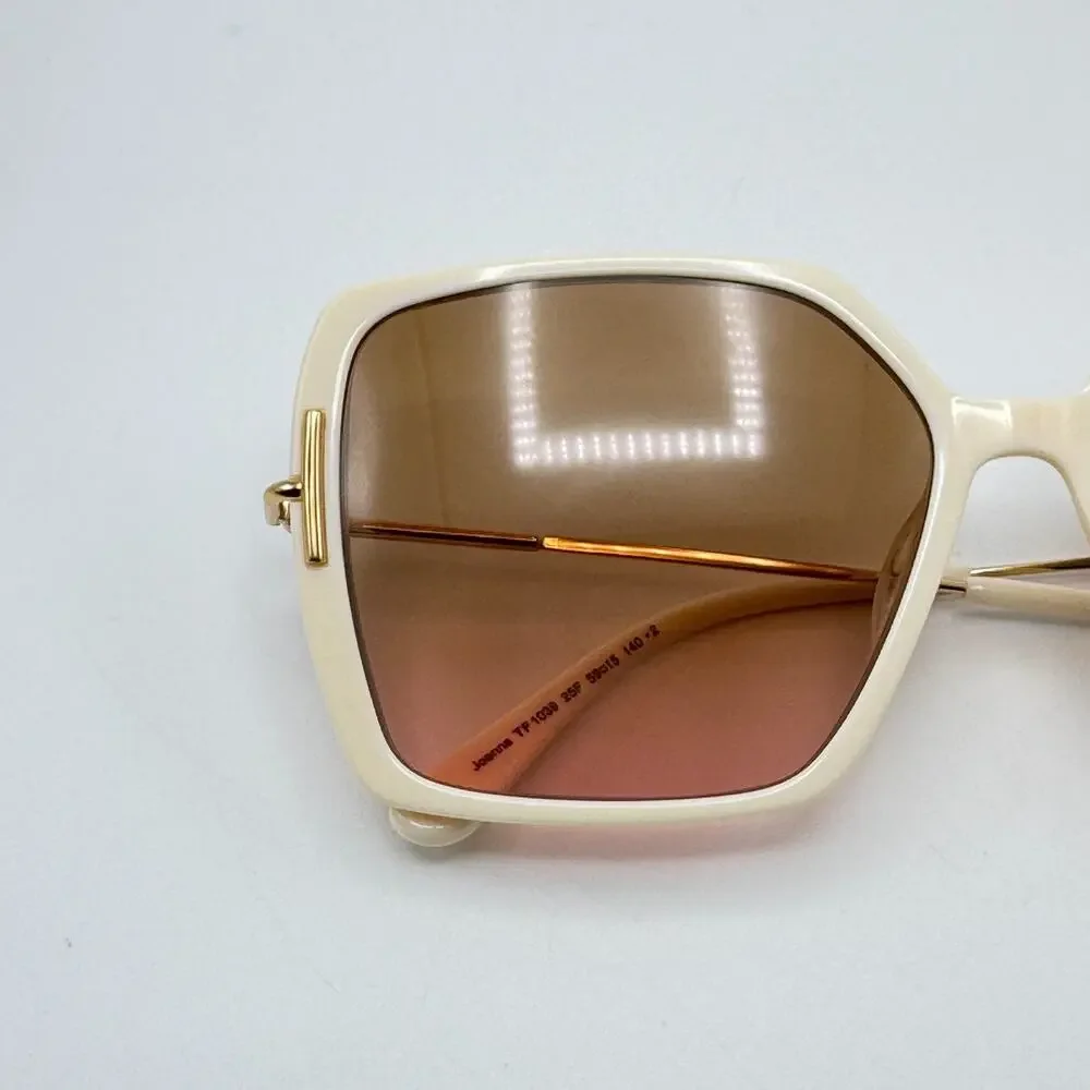 Tom Ford Sunglasses Joanna TF1039 25F Ivory Square Oversized Gradient Brown Lens